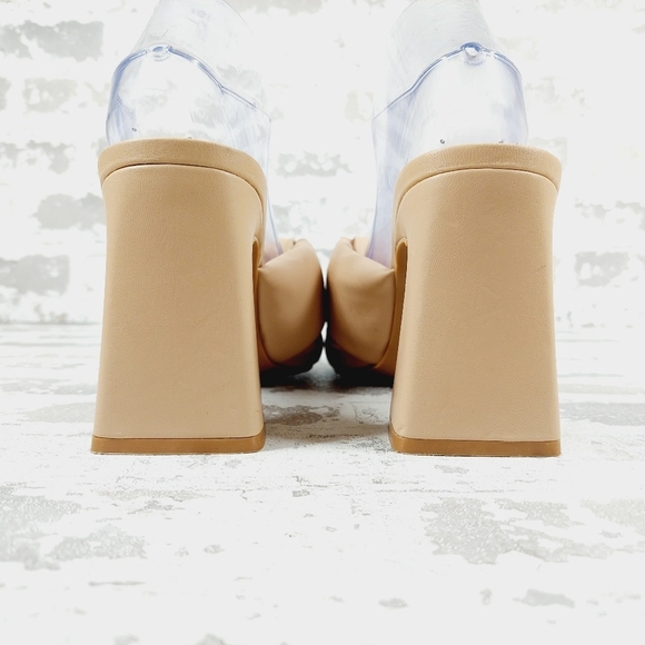 New Open Edit Saydee Beige Block Heel Slip On Square Toe Sandals D283 - Picture 6 of 15